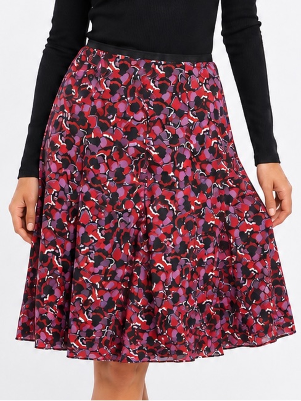 Axcess by Liz Claiborne Abstract Floral Print Flared Midi Skirt Size 14